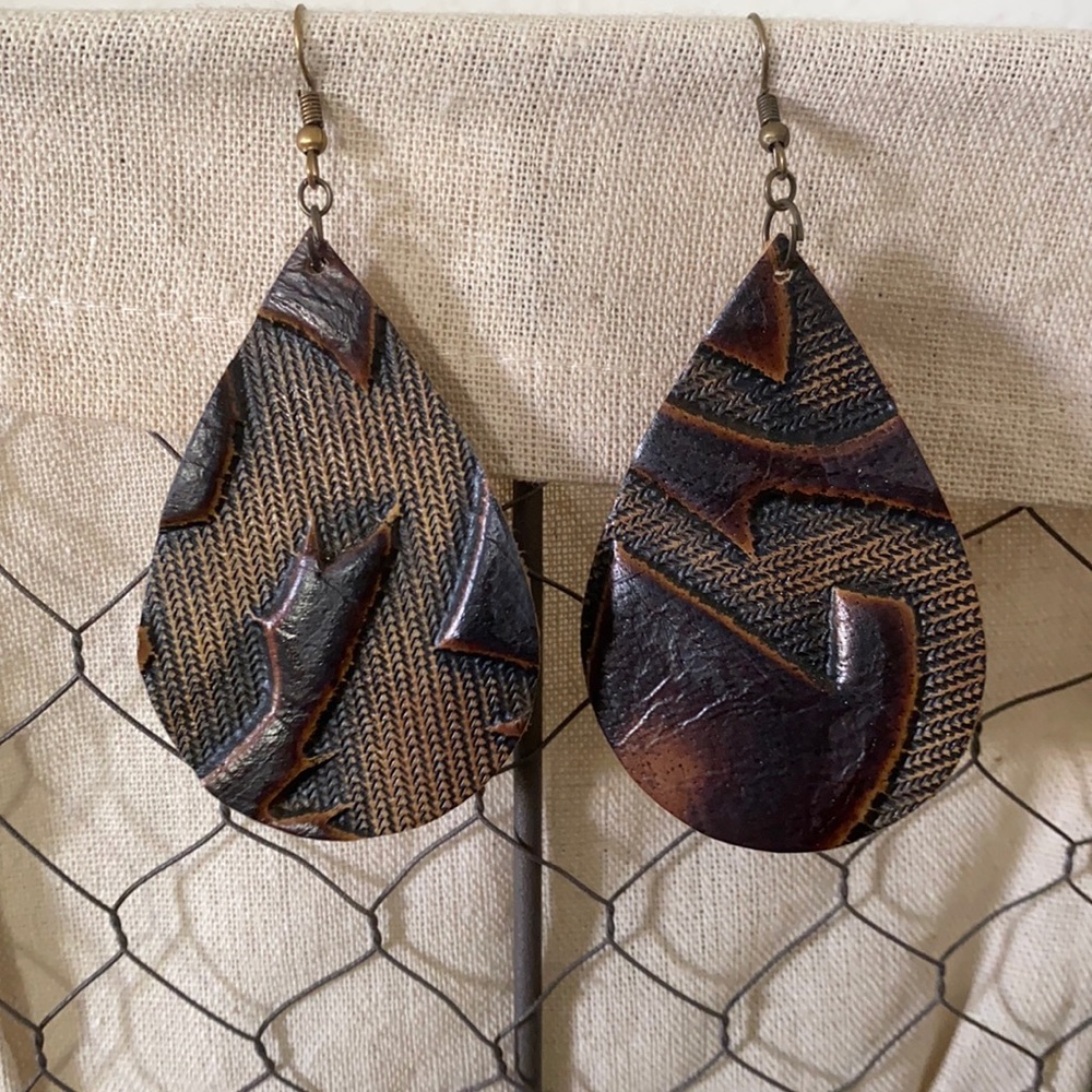 Western leather tooled earrings